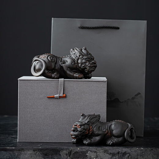 Stars are all purple pottery Pixiu tea pet can be raised to attract wealth boutique home decorations tea play tea table tea table decoration tea set accessories gift gift Purple pottery-Pixiu (pair) + gift box