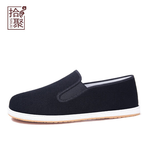 
Shiju autumn new style old Beijing cloth shoes men lazy traditional cloth shoes breathable middle-aged and elderly dad retro layered men's shoes 12802 black 44