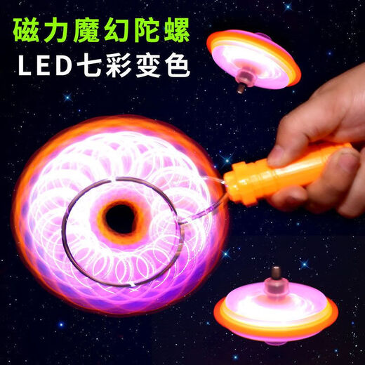 雷栢贺手摇惯性旋转魔力飞转陀螺创意七彩发光磁性轨道儿童减压玩具定制 磁力飞转陀螺1个蓝色