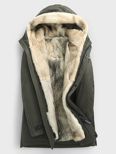 Misid Wolf Fur Coat Men's Wolf Fur Party Overcome Men's 2024 Winter Mid-Length Coyote Fur Thickened Korean Version Real Military Green Wolf Fur Liner Cashmere Sleeves 170L 110 to 120Jin Jin is equal to 0.5 kg