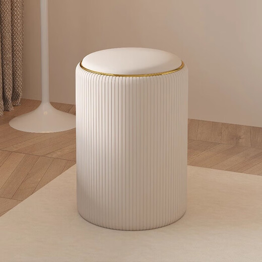 Titian Storage Dressing Stool Storage Round Stool Dressing Table Stool Changing Shoes Light Luxury Living Room Sofa Tea Table Stool Home Small Stool No Storage Beige Vertical Line Leather