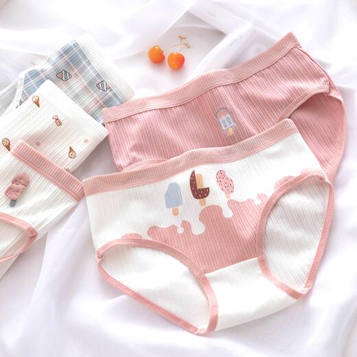Kommandant Bear Pure Cotton Unterwäsche für Frauen Japaner gedruckter Baumwollschritt atmungsaktiven süßen und niedlichen Student Mid-T-Waist Slip Sommer Dünner Japanisch 9214 Paket 4 m