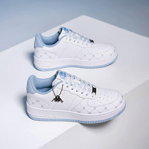 KAPPA women's shoes, high-value board shoes for women 2025 summer new versatile sports shoes thick sole breathable small white shoes for women Classic white/iceberg blue 38