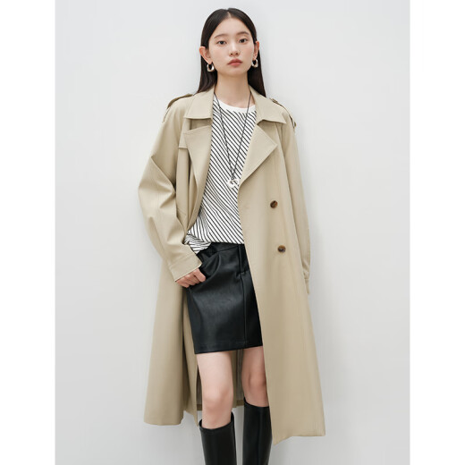 自巧小个子卡其色英伦双排扣风衣外套女2024春秋新款中长款大衣 浅卡其 S (3码)