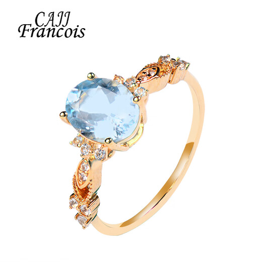 CAJJ Francois 1.47 carat aquamarine ring for women, natural colored gemstone, 18k gold inlaid cabochon jewelry, size 14