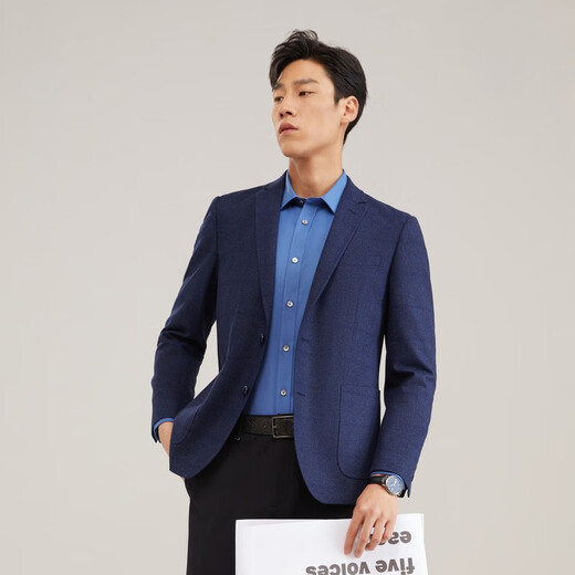 雅戈尔（YOUNGOR）单西男一粒单排扣修身版休闲西服男西服外套羊毛混纺舒适易打理 VXXX215103FLY藏青 L 175/96A