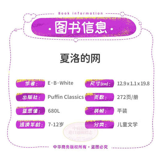 现货 英文原版Charlottes web夏洛的网 夏洛特的网 680L  英语小说书 阅读学习 搭谁动了我的奶酪 儿童文学 纽伯瑞奖 中商原版
