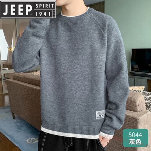 Jeep Spirit Pullover Herren 2025 Frühlings- und Herbsttimen runden Hals Pullover Strick -Pullover Herbst und Winter Japanische Retro Jacke K16837 Weiß normal L.