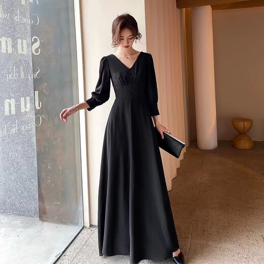 Maxbeth Black Evening Dress 2025 New Demperament Banquet Light Luxury Nishe High-end Art Exam Платье для женщин Dark Night Black S