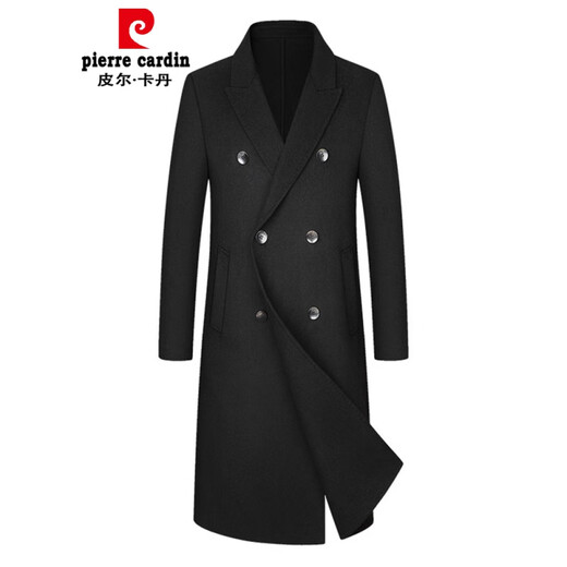 皮尔卡丹（pierre cardin）秋冬季双面呢纯羊毛大衣男外套过膝双排扣长款羊毛风衣 灰色 L 175
