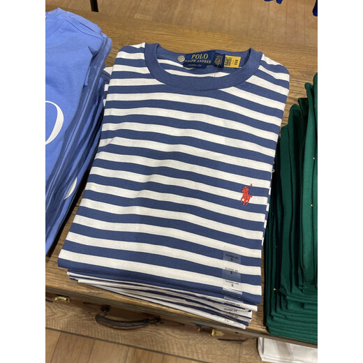 拉夫劳伦（Ralph lauren）男士经典版型纯棉刺绣小马标圆领条纹短袖T恤 9227-003绿白条纹 L 美
