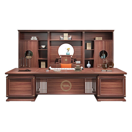 TONGTA new Chinese style solid wood office desk boss desk ebony wood executive desk chairman office furniture combination set 2.0 meter desk ebony wood