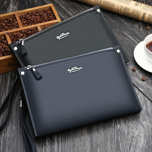 
Jinlilai first layer cowhide bag men's brand men's clutch genuine leather casual large capacity envelope bag business handbag trend style one dark blue (26*17*3.5) #2# 1 inch