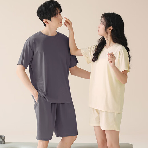 Cotton Thirteen [Ice Silk Cool Feel] Men's and Women's Pajamas Couple Style Summer Thin Short-Sleeved Shorts Can Be Weared Outside Home Set