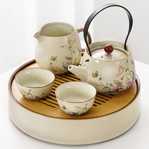 Original and Poppy Kung Fu Tea Set Chinese Style Ru Porcelain Lift Teapot Ceramic Dry Tea Tray Light Luxury High-end