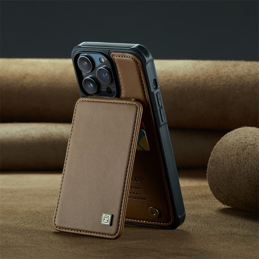锦灏适用于iPhone16pro max手机壳16E/15背插卡14支架苹果13钱包卡包钱夹单底保护套全包防摔 背卡包支架棕色 苹果16