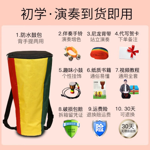 海之韵非洲鼓 儿童初学者入门成人演奏打击乐器山羊皮非洲鼓 手鼓乐器 标12英寸优雅彩绘+配件