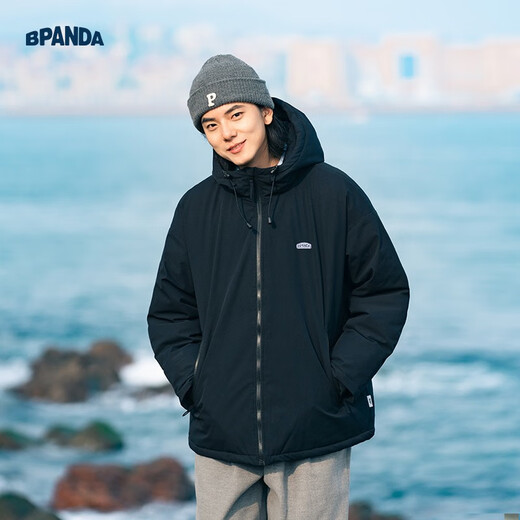 Panda Ben (ben.panda) cotton-padded jacket for men in autumn and winter, mountain style, warm, water-repellent, loose-fitting, couple cotton-padded jacket, multi-wear jacket, black L