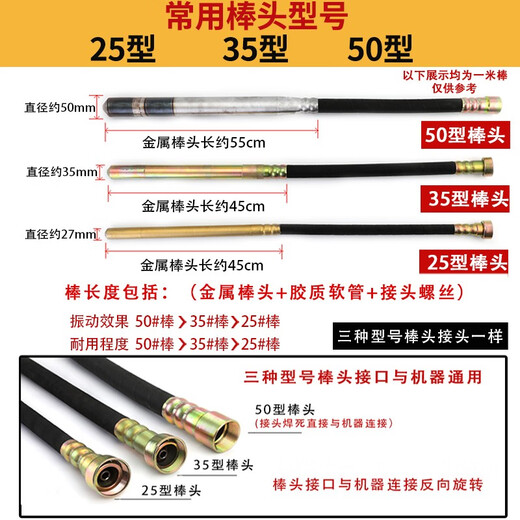 手提式混凝土振动棒振动器小型水泥振捣棒单相电220V 3880W50型1.5米棒