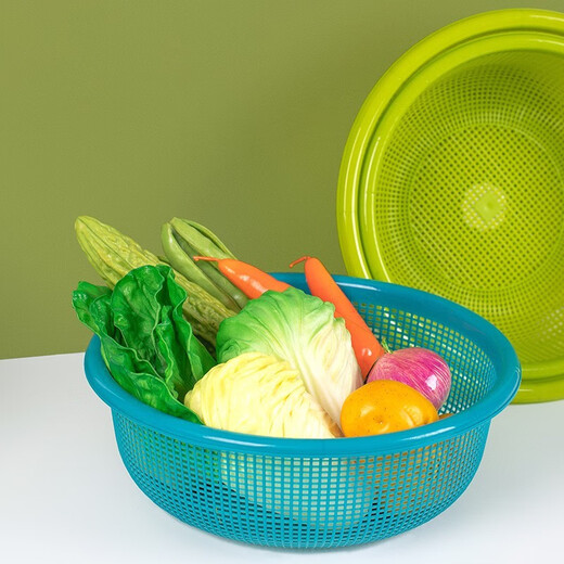 Camellia vegetable washing basket drain basket large plastic thickened water filter kitchen living room fruit basin basket vegetable basin green 1 piece - 30cm