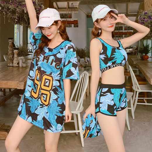 千趣韵泳衣女夏分体式三件套新款微胖女孩保守遮肚显瘦大码泳装保守 傲6625三件套-黑色 3XL建议125-145斤