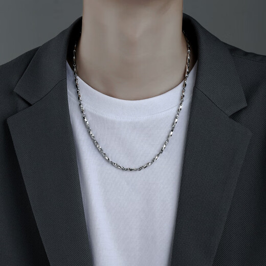 Ililo Mobius Necklace Men's Plain Chain Trendy Brand Versatile Light Luxury Clavicle Chain Titanium Steel Jewelry Silver Sweater Chain Necklace Moebius Necklace 55cm