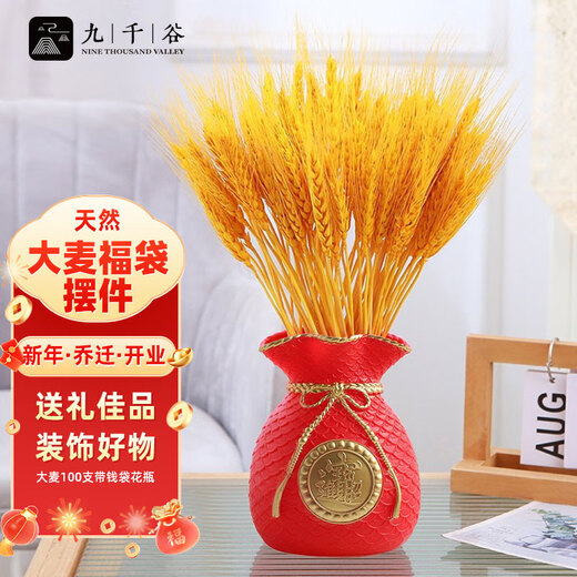 Nine Thousand Grains Wheat Ornaments Dried Bouquets Simulated Flowers Barley Living Room Desktop Decorations 100 Count Vase with Money Bag 4411