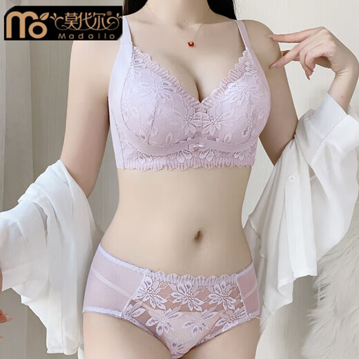 Modal's new small breasts look big and sexy push-up adjustable wire-free lace underwear to hold the secondary breasts and support comfortable bra Champagne (set) 70A 32B cup