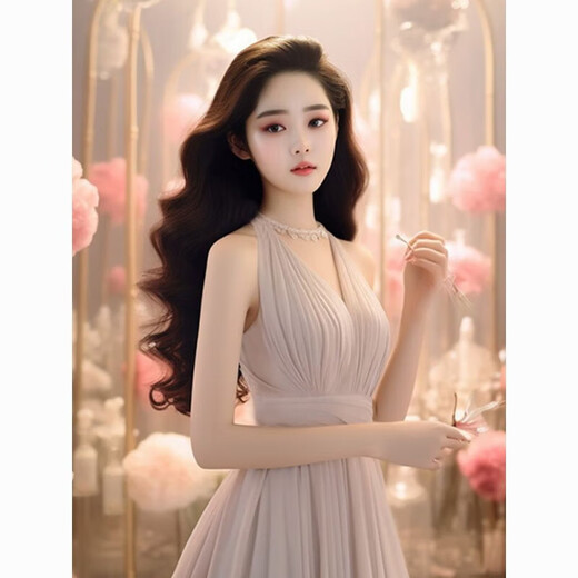 YIJINGXUAN (YIJINGXUAN) Hochwertiger, exquisiter langer Rock im französischen Hepburn-Stil mit einem sanften, süßen und schlankmachenden hellvioletten Neckholder-Kleid für Damen-Sommer-Nachtclub-hellviolettes Kleid M 95-105Jin Jin entspricht 0,5 kg