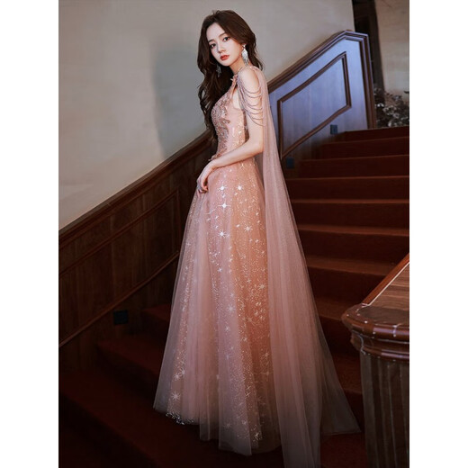 Remtin evening dress 2024 new light luxury niche high-end heavy industry banquet temperament celebrity fairy sense host female picture color 3XL