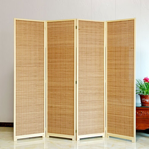 Bamboo and rattan screen, solid wood barrier partition, bamboo weaving, simple bedroom and living room, mobile folding screen, interval 100*40, set of 3 pieces (without base)