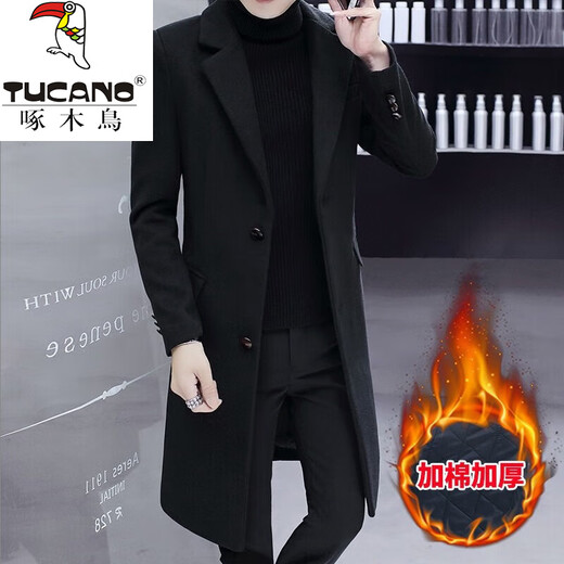 Woodpecker (Tucano) Herrenhaus 2025 Neuer Winterschatzmantel für koreanische Style Slim mittelgroße Wollmantel verdicken Jacke und Baumwollschwarz 2xl 132-145jin [Jin ist gleich 0,5 kg]