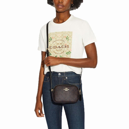 蔻驰（COACH）【送新年礼物】女包新款Jamie小号相机包女士拉链单肩斜挎小方包 C9926/CQ874 棕黑色 IMAA8