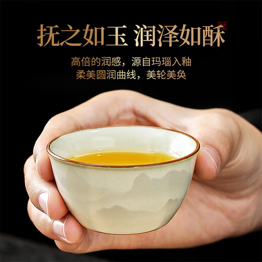 Qixuanyuan Ru Kiln Tea Set Home New Light Luxury High-end Office Tea Set Chinese Complete Ceramic Kung Fu Tea Set Mountain and Sea Fog Realm Zhengpai Kettle Six Cup 9-piece Set