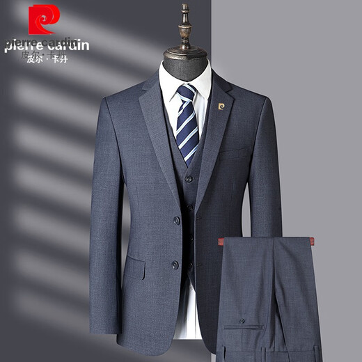 Pierre Cardin suit men's high-end business casual three-piece suit high-end middle-aged dress jacket gray size 180 recommended 140 Jin Jin equals 0.5 kg -150 Jin Jin equals 0.5 kg