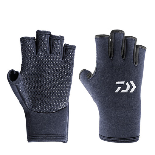 DAIWA DAIWA 23 autumn and winter DG-8023CS winter anti-slip fishing gloves, cold-proof and warm fingerless gloves, black - three fingers exposed (one size fits all)