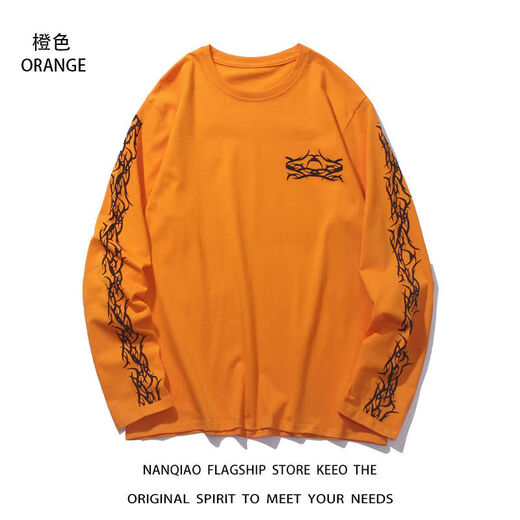Cool Chapter (KUZHANG) European and American trendy high street long-sleeved T-shirt men's trendy ins couples hip-hop style loose street autumn clothes base shirt 679 black M