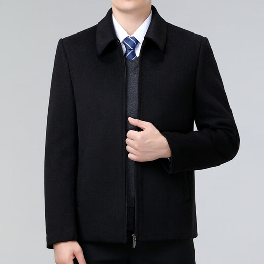 皮尔卡丹高档羊毛夹克男士外套2023秋冬季中老年保暖商务休闲毛呢上衣 28812深兰色 190/3XL