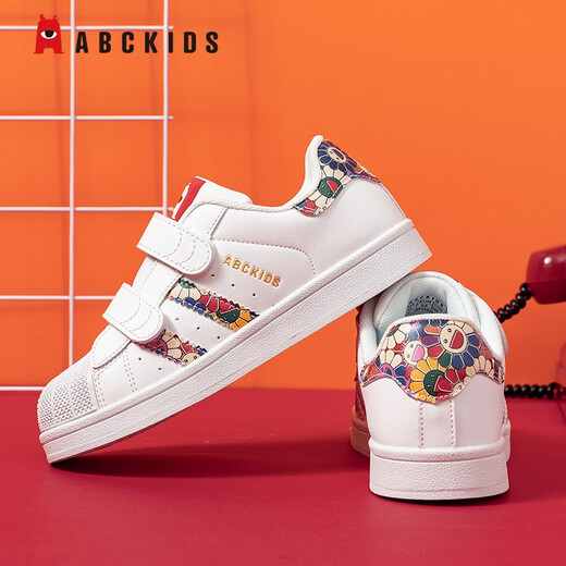 ABC Kinder Kinderschuhe 2025 Frühling neuer Jungenschuhe kleine und mittelgroße Kinderklettklasse Sneakers Weibchenschale weiße Schuhe Weiße Größe 35 Geeignet für ungefähr 21,4 cm lang
