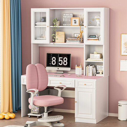 Fukai Shangnuo comes with free delivery desk bookshelf combination bookcase integrated computer desktop table solid wood home simple study table solid wood ecological board with bookcase warm white desktop length 100 width 58 height 188