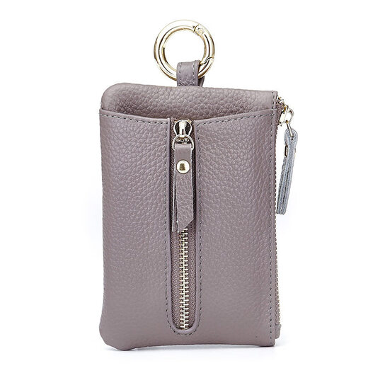 Qiger Neue Kapazität Schlüsselbeutel Damen echte Kuhlattenwagen Schlüsselkette Herren Mini kleiner Kartenbeutel Brieftasche integrierter Tasche Pink [Zipper 6 Schnalle]