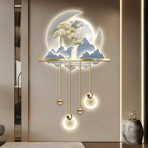 Drawing the modern light luxury entrance of the town, luminous decoration painting, three-dimensional corridor, corridor end LED wall light painting, new Chinese landscape painting, ZP3881 [Fulu Jinshan] Overall size: 80*132cm LED light painting (220V plug-in model + remote control) High-transparent acrylic + UV fine sculpture + three-dimensional physical metal lamp