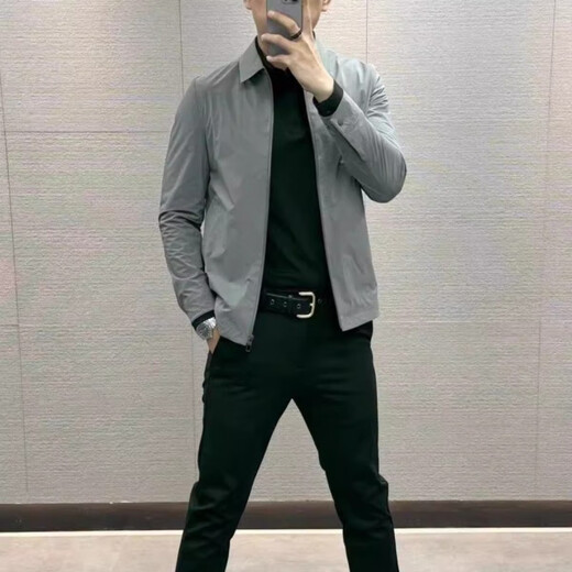 皮尔卡丹高品质2024春夏季男士纯色拉链休闲外套翻领商务休闲夹克上衣新品 4314#黑色 L 【110-130斤】