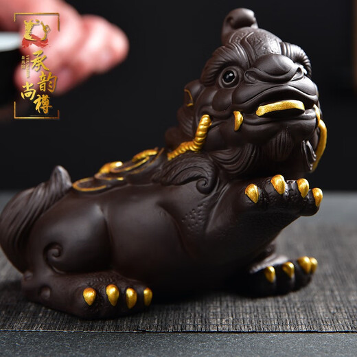 Chengyun Shangzun (VHUNSZON) Purple sand tea pet, painted gold Pixiu, tea toy ornaments, tea tray, tea table, tea set, personalized color change, can support a pair of tea ceremony accessories, painted gold Pixiu to attract wealth