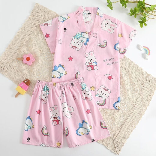 Shantou Lincun steaming suit for children 3 to 6 years old, baby and children's steaming suit, cotton bathing suit for boys and girls, cartoon pajamas, home clothes, bear wearing overalls XS