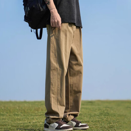 Dingfengbaoluo overalls men's autumn Japanese style straight solid color loose Hong Kong style casual pants DFS12 gray L