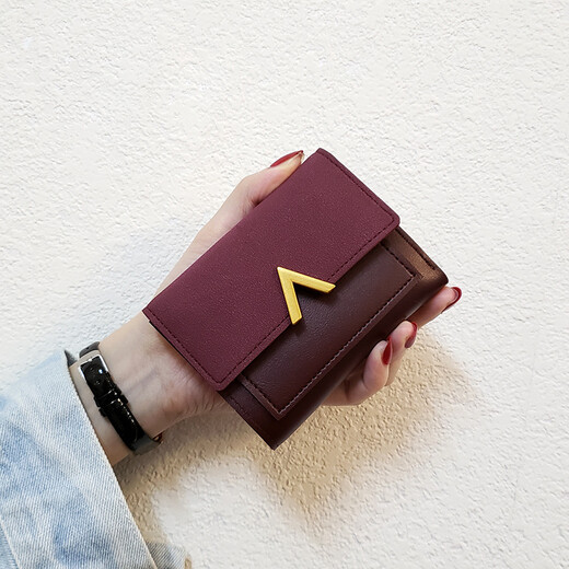 Qingou New V Korean Wallet Women's Short V-Model Student Wallet Women's Card Bag Three-fold Coin Wallet Wallet Trend Pink