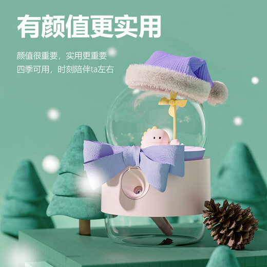 CLCEY is suitable for rotating crystal ball humidifier mini cute cartoon hydration instrument with night light music desktop office pink dinosaur basic model