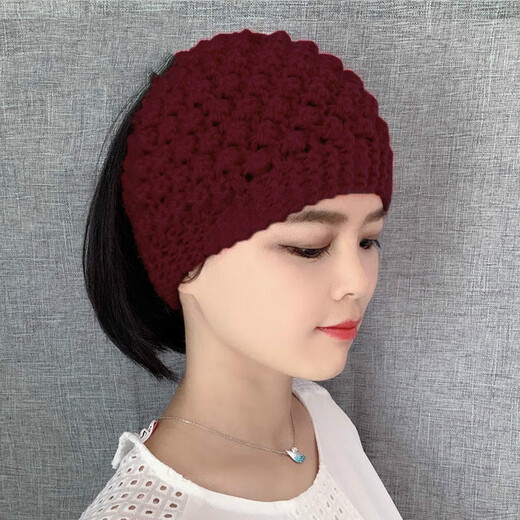 Knitted wool headband Korean headwear wide-brimmed elastic personalized braided European and American autumn and winter warm headscarf headband hat dark khaki pineapple flower