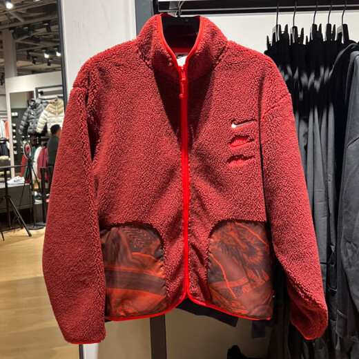 Nike (Nike) Jacket Men's Clothing Spring 2025 CNY Dragon Year Limited New Tre-Hook Imitation Lamb Standing Collar Sports Casual Clothing FZ6194-677 Rojo L